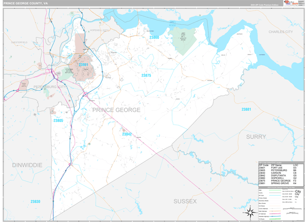 Prince George County, VA Zip Code Map